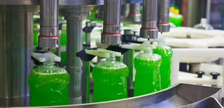 Filling line of liquid in the plastic bottles