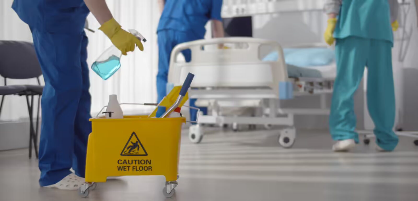 Medical staff doing disinfection and cleaning